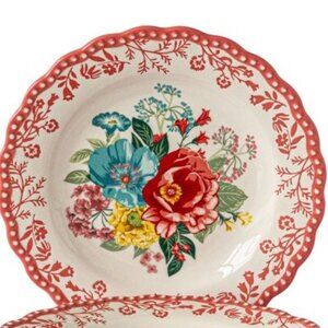 Set of 2 Pioneer Woman Fancy Flourish Salad Pasta Plates Floral Pink